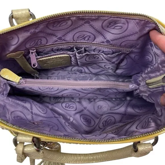 Brighton Metallic Cream Pebbled Leather Dual Handle Satchel U197302 Tassel Charm - Picture 12 of 14